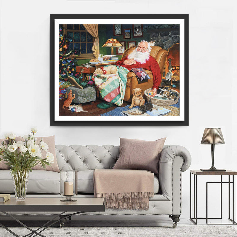 Père Noël Endormi Broderie Diamant