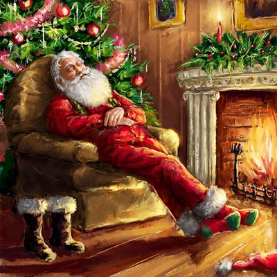 Père Noël Endormi près de la Cheminée Broderie Diamant
