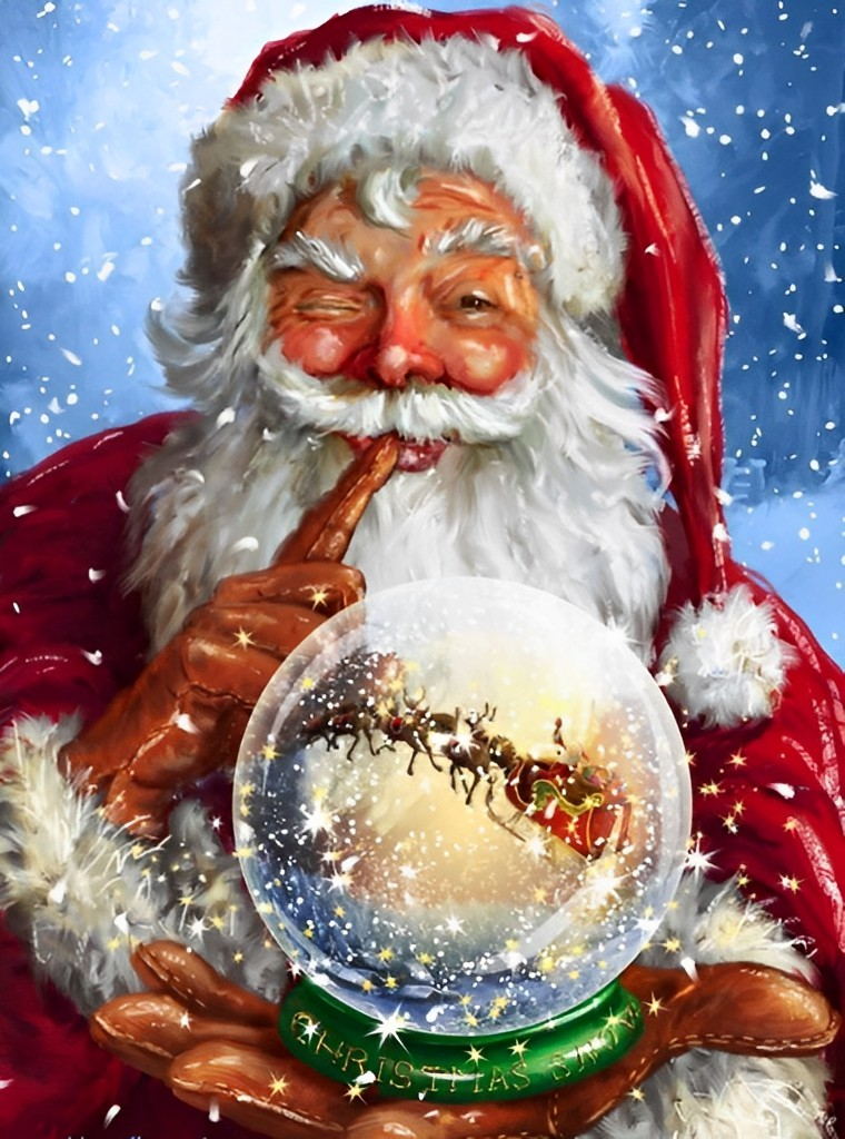 Père Noël Espiègle avec une Boule de Cristal Broderie Diamant