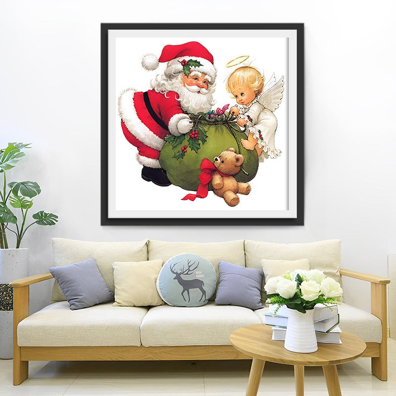 Père Noël et Ange Cartoon Broderie Diamant