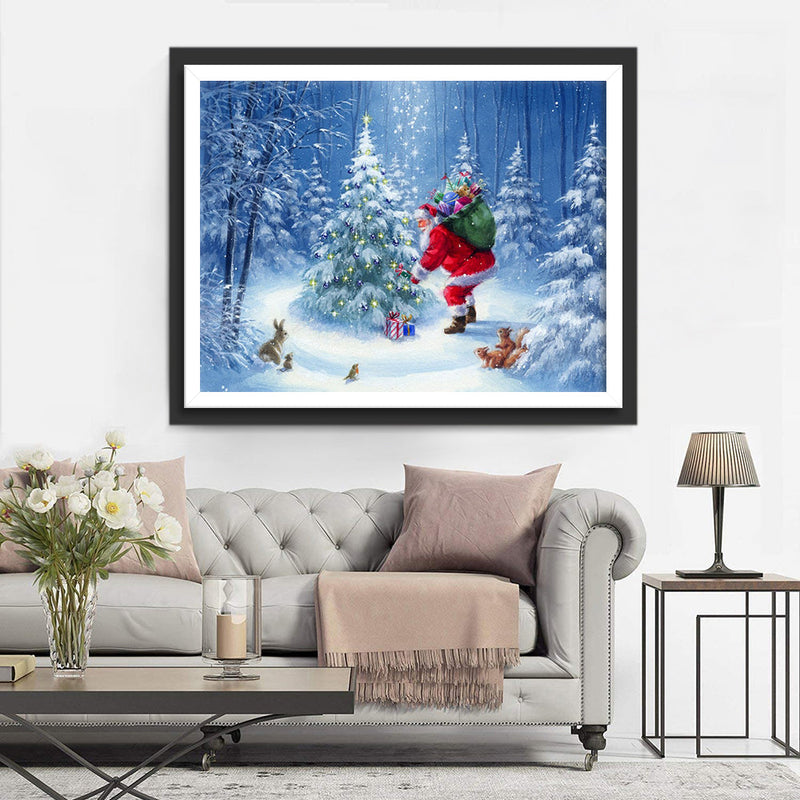 Père Noël et Animaux Broderie Diamant