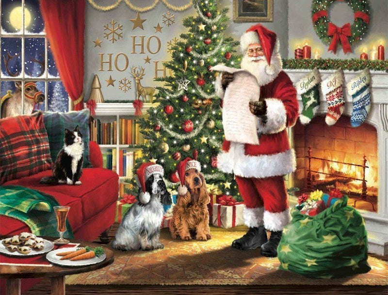 Père Noël et Animaux Broderie Diamant