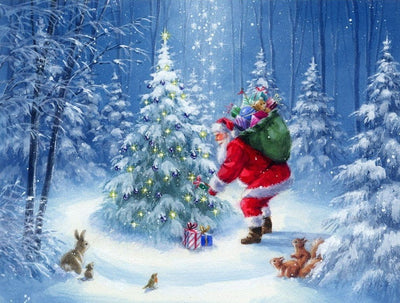 Père Noël et Animaux Broderie Diamant
