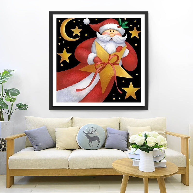 Père Noël et Boîte-Cadeau Etoilée Broderie Diamant