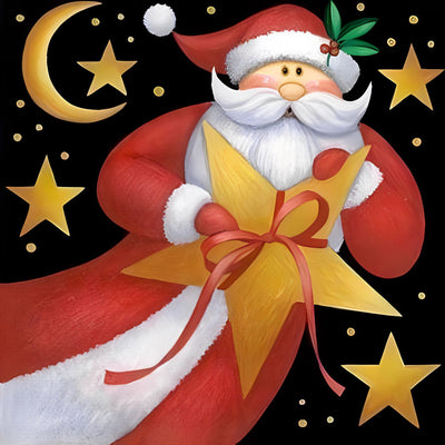 Père Noël et Boîte-Cadeau Etoilée Broderie Diamant