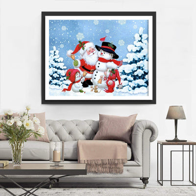 Père Noël et Bonhomme de Neige avec des Petits Enfants Broderie Diamant