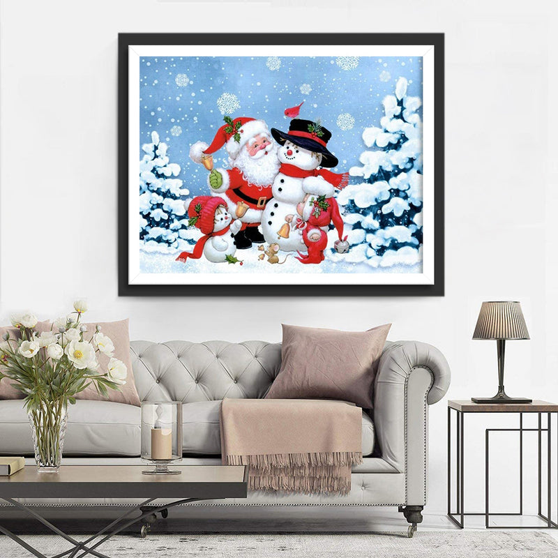 Père Noël et Bonhomme de Neige avec des Petits Enfants Broderie Diamant