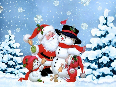 Père Noël et Bonhomme de Neige avec des Petits Enfants Broderie Diamant