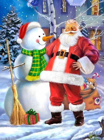 Père Noël et Bonhomme de Neige avec un Bonnet Broderie Diamant