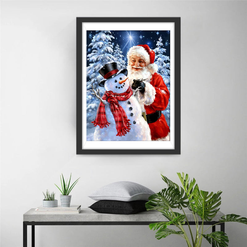 Père Noël et Bonhomme de Neige Broderie Diamant