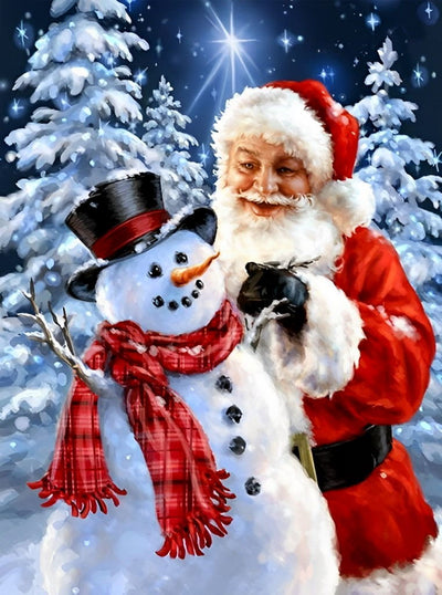 Père Noël et Bonhomme de Neige Broderie Diamant
