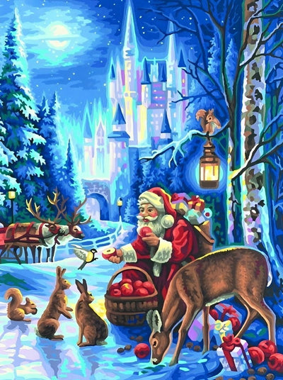 Père Noël et Château Broderie Diamant