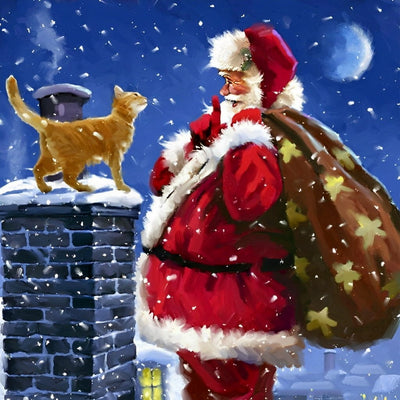 Père Noël et Chaton Orange Broderie Diamant