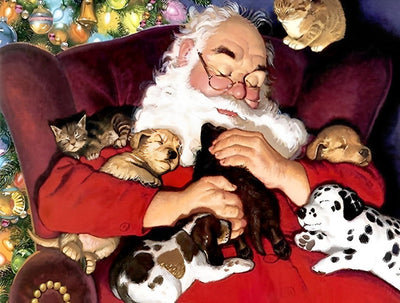 Père Noël et Chiots Broderie Diamant