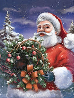 Père Noël et Couronne de Fleurs Broderie Diamant