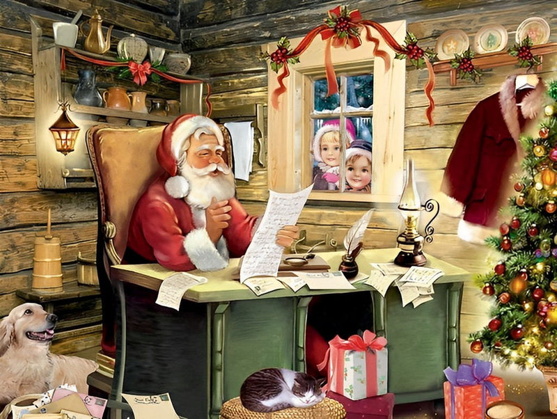 Père Noël et Enfants Broderie Diamant