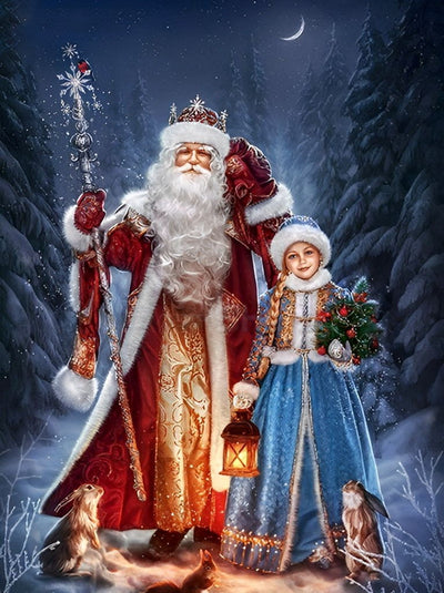 Père Noël et Fille Broderie Diamant