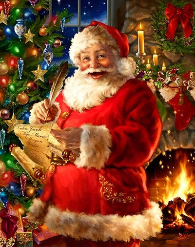 Père Noël et Foyer Broderie Diamant