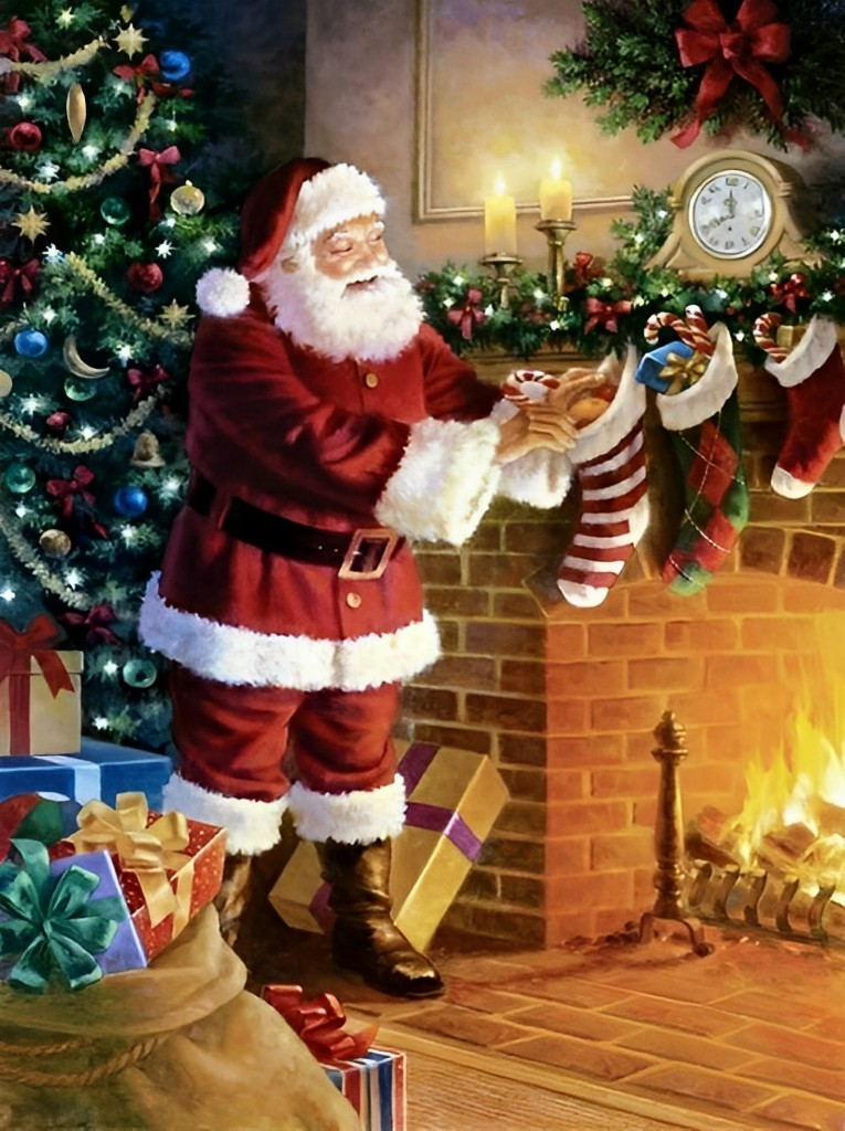 Père Noël et l’Horloge Broderie Diamant