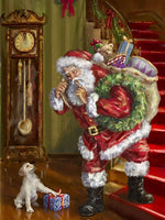 Père Noël et le Cadeau pour le Chiot Broderie Diamant