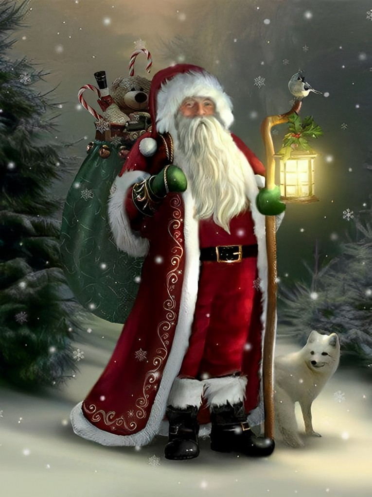 Père Noël et le Renard Blanc Broderie Diamant