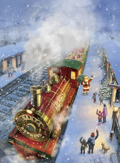 Père Noël et le Train de Noël Broderie Diamant