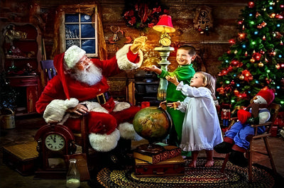 Père Noël et les Frères et Sœurs Broderie Diamant