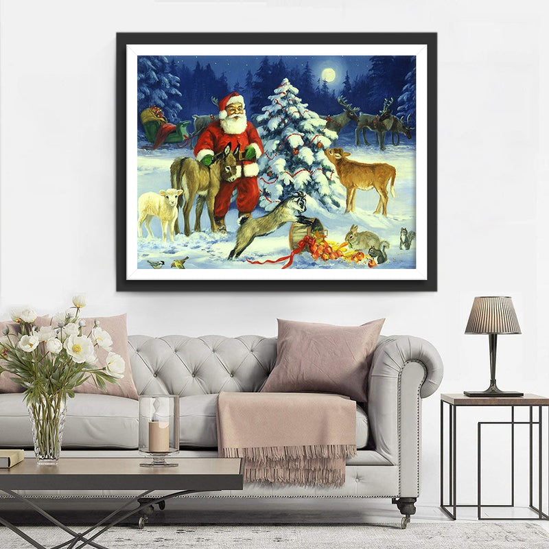 Père Noël et les Mignons Animaux Broderie Diamant