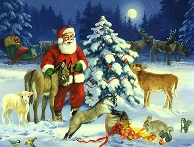 Père Noël et les Mignons Animaux Broderie Diamant