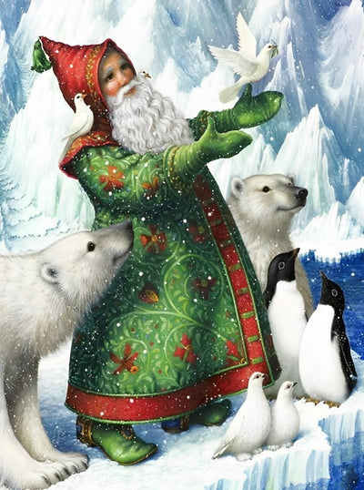 Père Noël et l'Ours Polaires Broderie Diamant