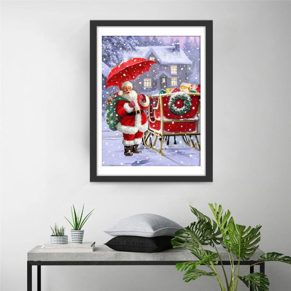 Père Noël et Parapluie Rouge Broderie Diamant