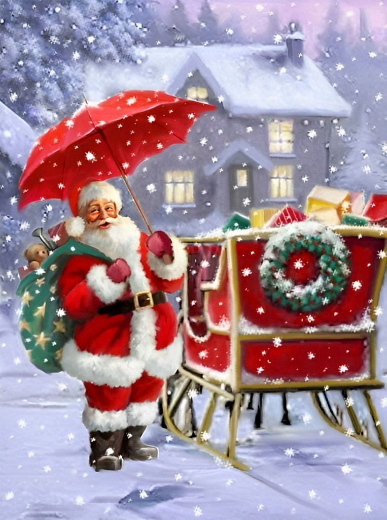 Père Noël et Parapluie Rouge Broderie Diamant