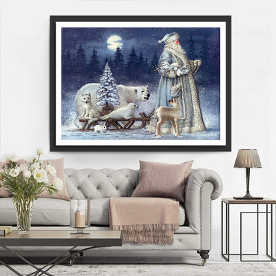 Père Noël et Renard Blanc Broderie Diamant
