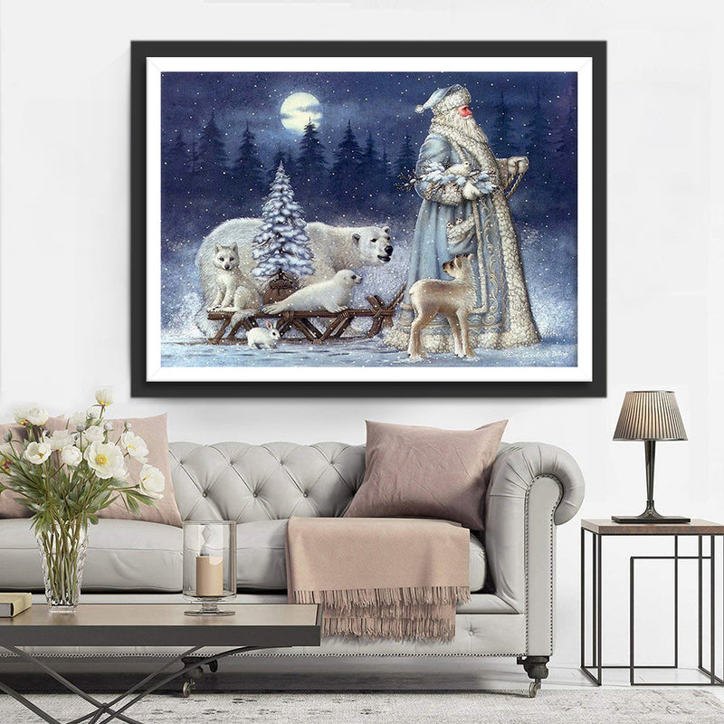Père Noël et Renard Blanc Broderie Diamant