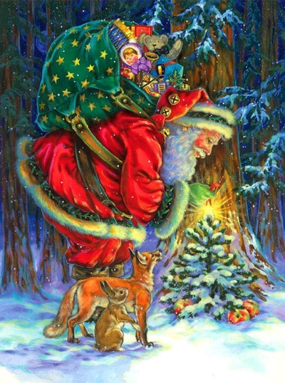 Père Noël et Renard Rouge Broderie Diamant