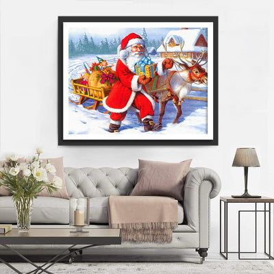 Père Noël et Renne avec des Cadeaux Broderie Diamant