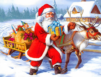 Père Noël et Renne avec des Cadeaux Broderie Diamant