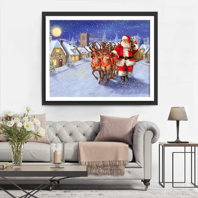 Père Noël et Rennes Broderie Diamant