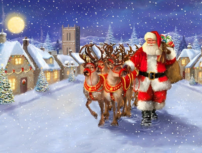 Père Noël et Rennes Broderie Diamant