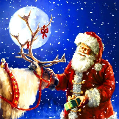 Père Noël et Rennes dans le Nuit Broderie Diamant