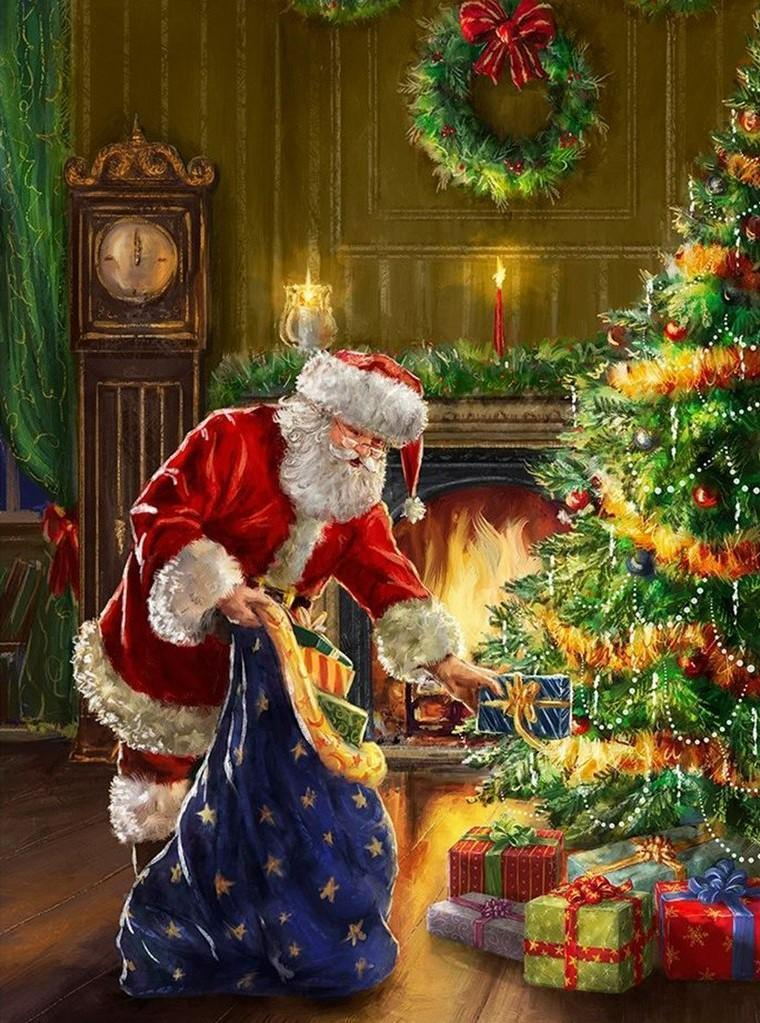 Père Noël et Sac Bleu Broderie Diamant