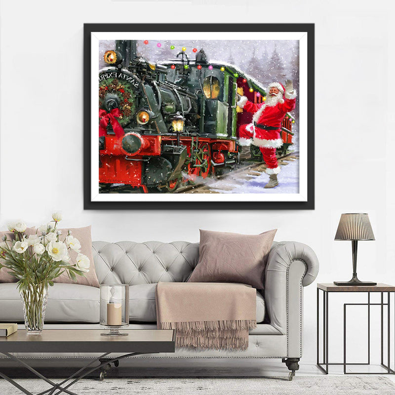 Père Noël et Train Broderie Diamant