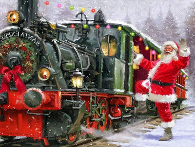 Père Noël et Train Broderie Diamant