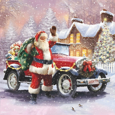 Père Noël et Voiture Rouge Broderie Diamant