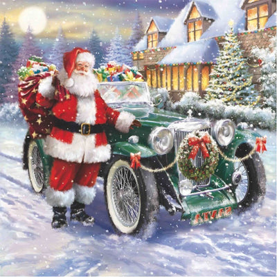 Père Noël et Voiture Verte Broderie Diamant