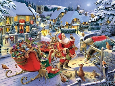 Père Noël ey Chevaux Broderie Diamant