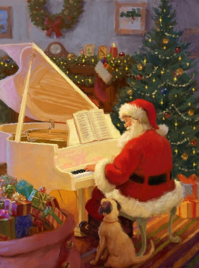 Père Noël Jouant du Piano Broderie Diamant