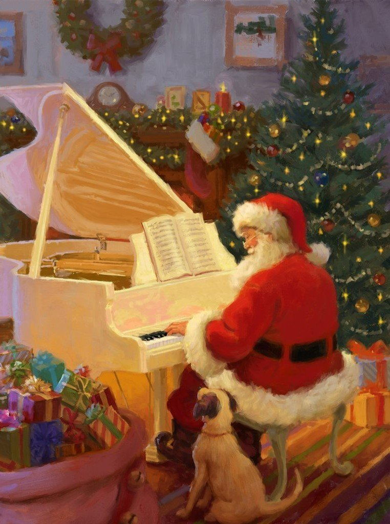 Père Noël Jouant du Piano Broderie Diamant