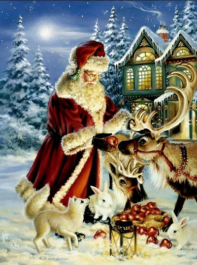 Père Noël, Lapin et Rennes Broderie Diamant