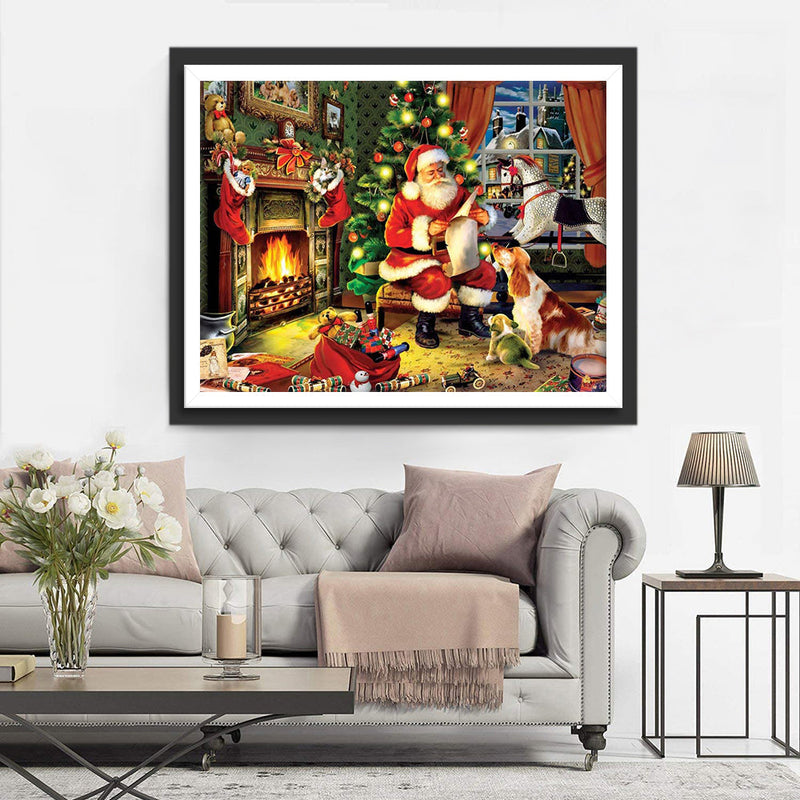 Père Noël Lisant des Lettres Broderie Diamant